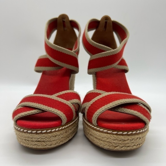 TORY BURCH WOMENS RED AND TAN WEDGE ADONIS WEDGE ESPADRILLES SIZE 10B - Picture 6 of 13